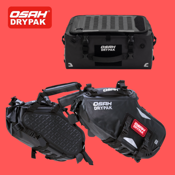 OSAH DRIFT RACKLESS PANNIER BAGS 24L + HYDROPAK 40 LITRE TAILBAG BLACK BUNDLE