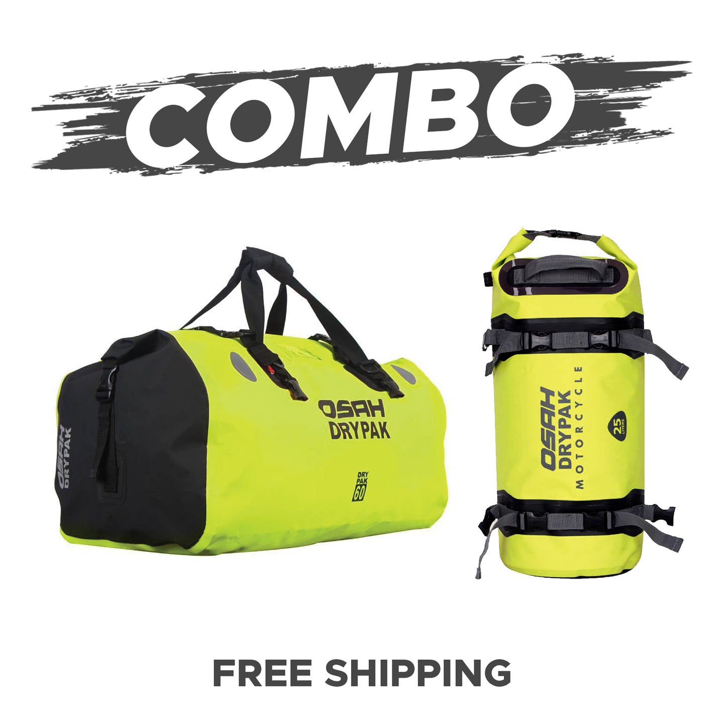 UNIVERSAL COMBO OSAH 40L HI VIS GREEN DUFFEL PLUS 25 LITRE TAILPACK