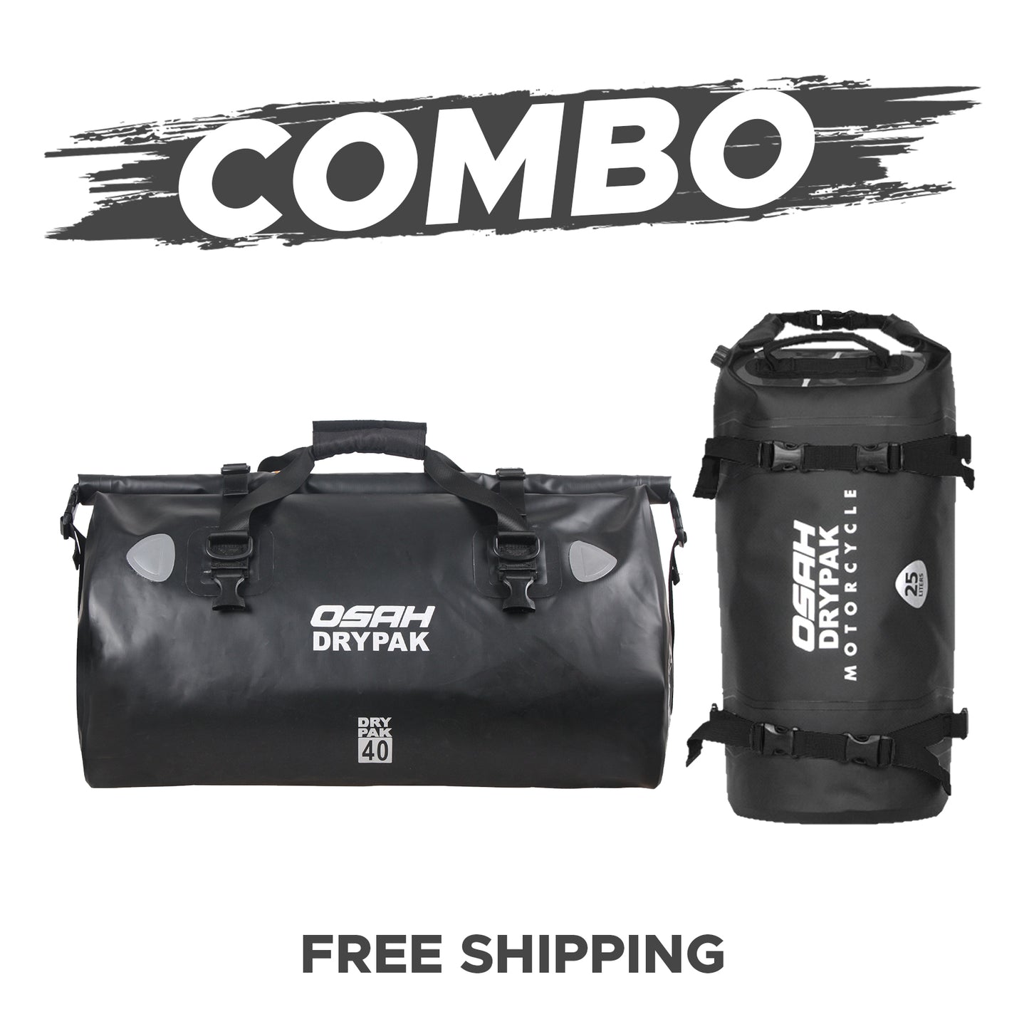 UNIVERSAL COMBO OSAH 40L BLACK DRIFT DUFFEL PLUS 25 LITRE TRIPPLE BLACK TAILPACK